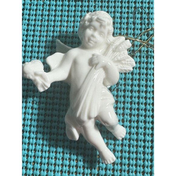 Porcelain Cherub Angel Christmas Ornaments Set White Hanging - Picture 10 of 11